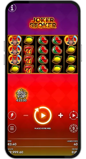Écran principal avec Bonus Pop et solde en EUR